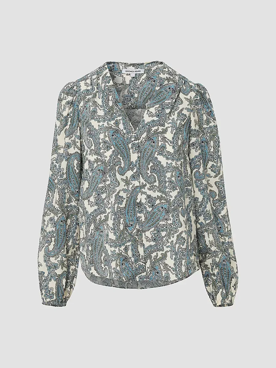 Farah Paisley V-Neck Blouse by Veronica Beard