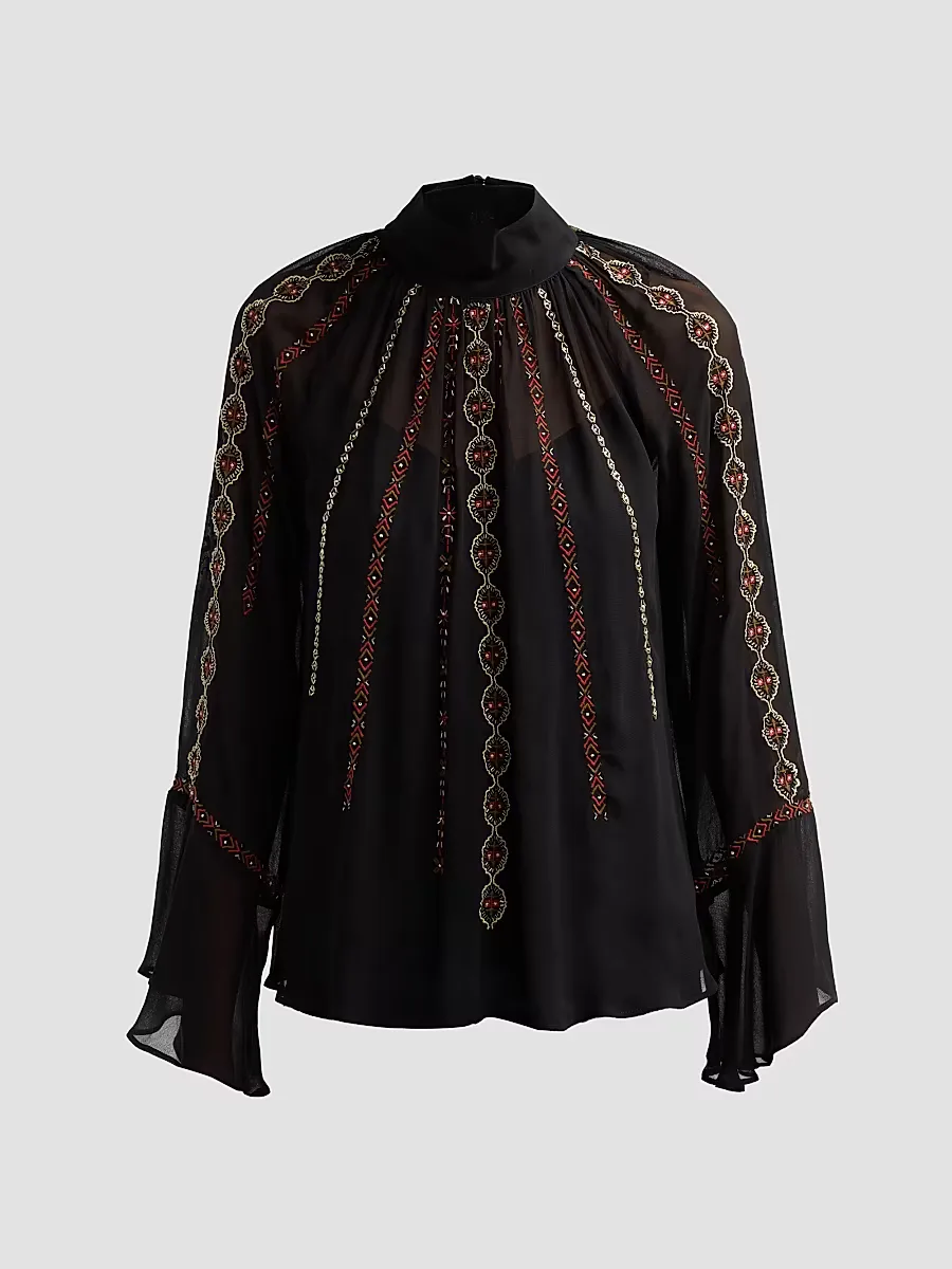 Tairis Embroidered Blouse by Veronica Beard
