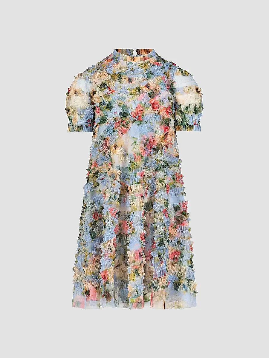 Mac Duggal Floral Mesh Short-Sleeve Dress by M.A.C.