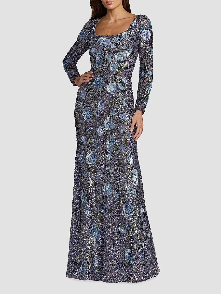 Mac Duggal Floral Beaded Mesh Gown by M.A.C.