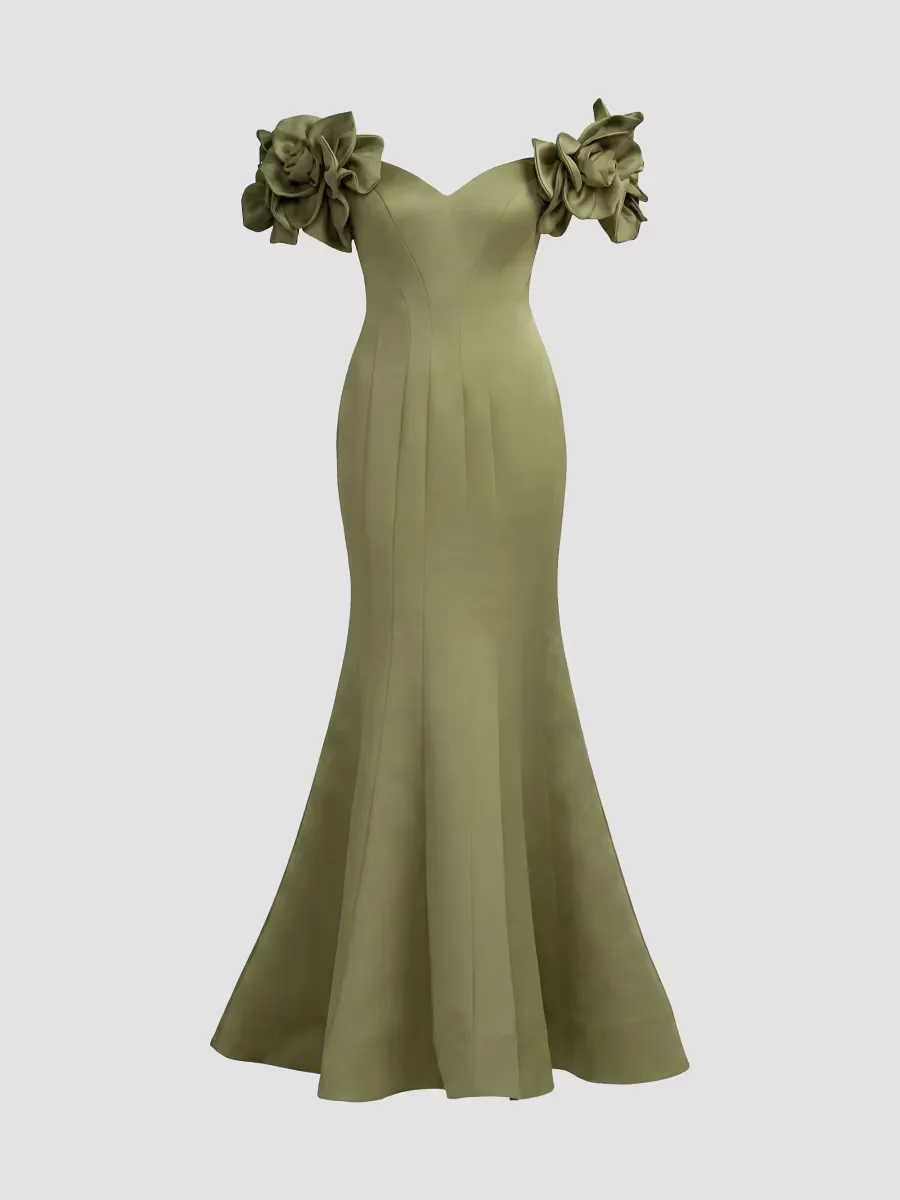 Mac Duggal Embellished Satin Off-Shoulder Trumpet Gown by M.A.C.