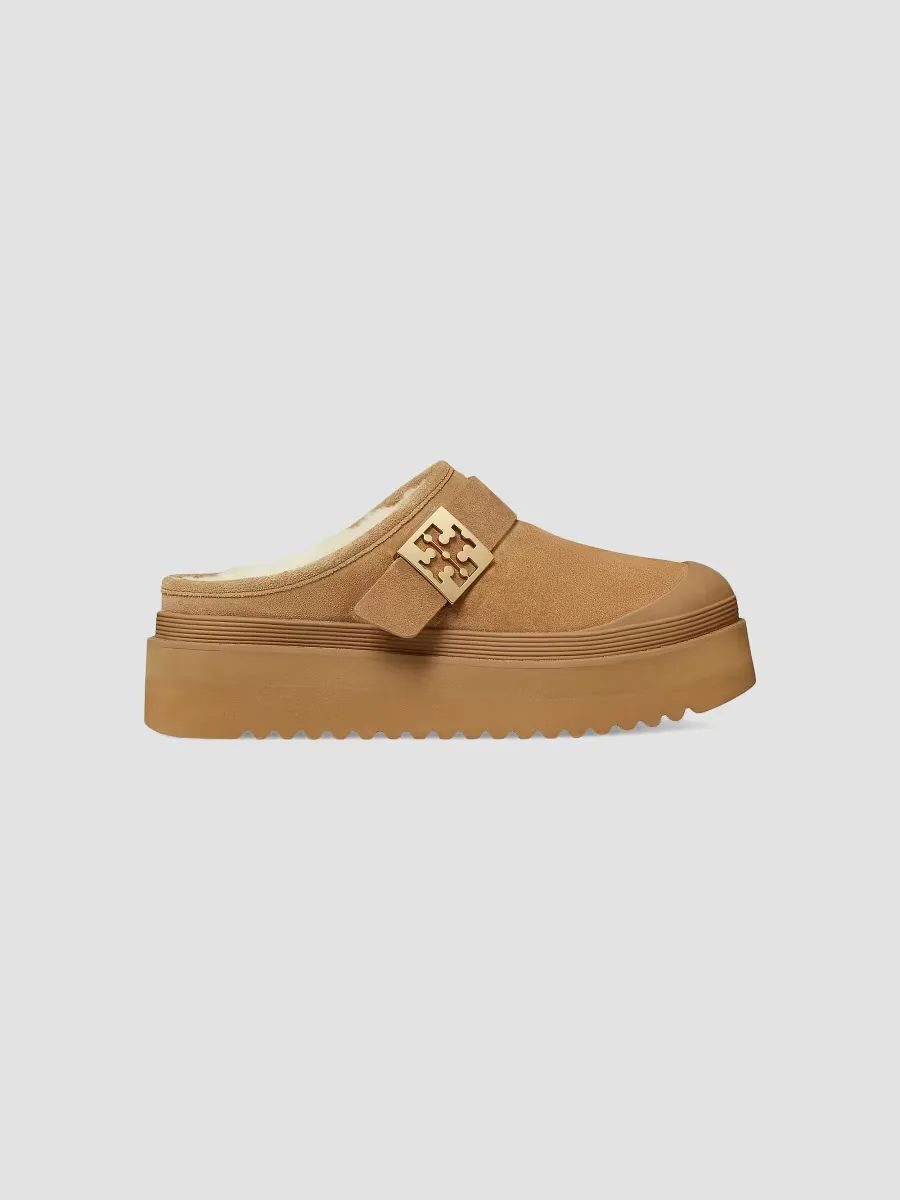 Mellow Shearling-Trimmed Suede Mules by Tory Burch