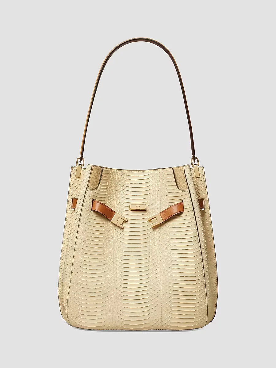 Lee Radziwill Snake-Embossed Leather Bucket Bag by Tory Burch