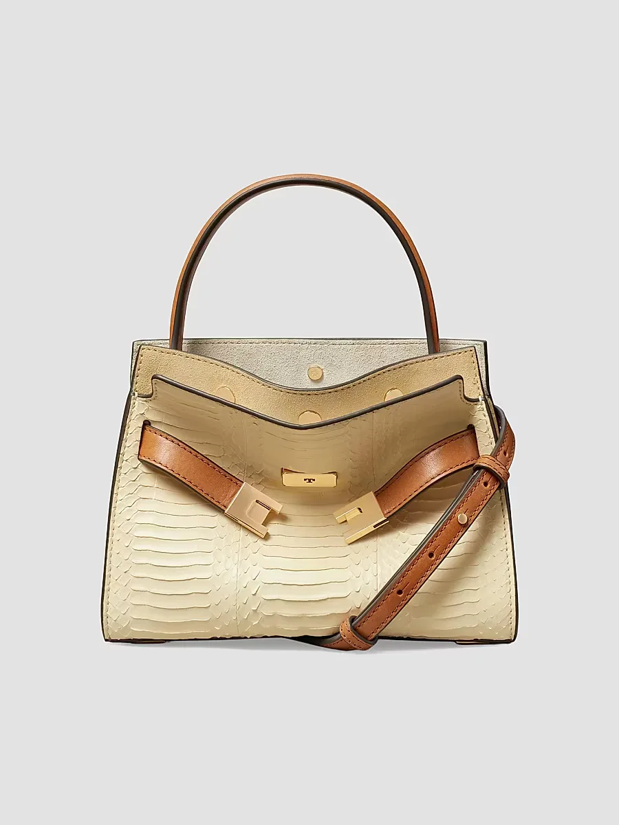 Lee Radziwill Small Snake-Embossed Leather Top Handle Bag by Tory Burch