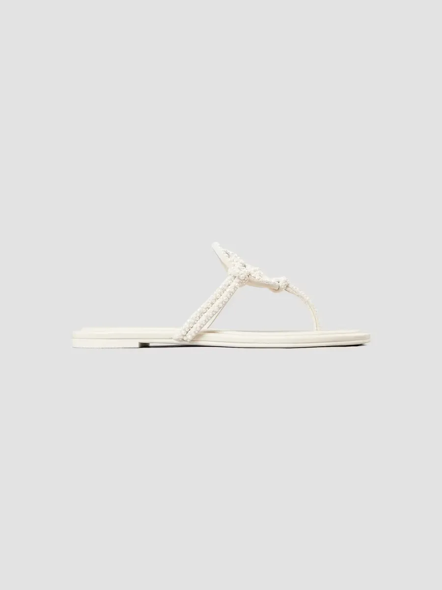 Miller Imitation Pearl-Embellished Knotted Suede Sandals by Tory Burch