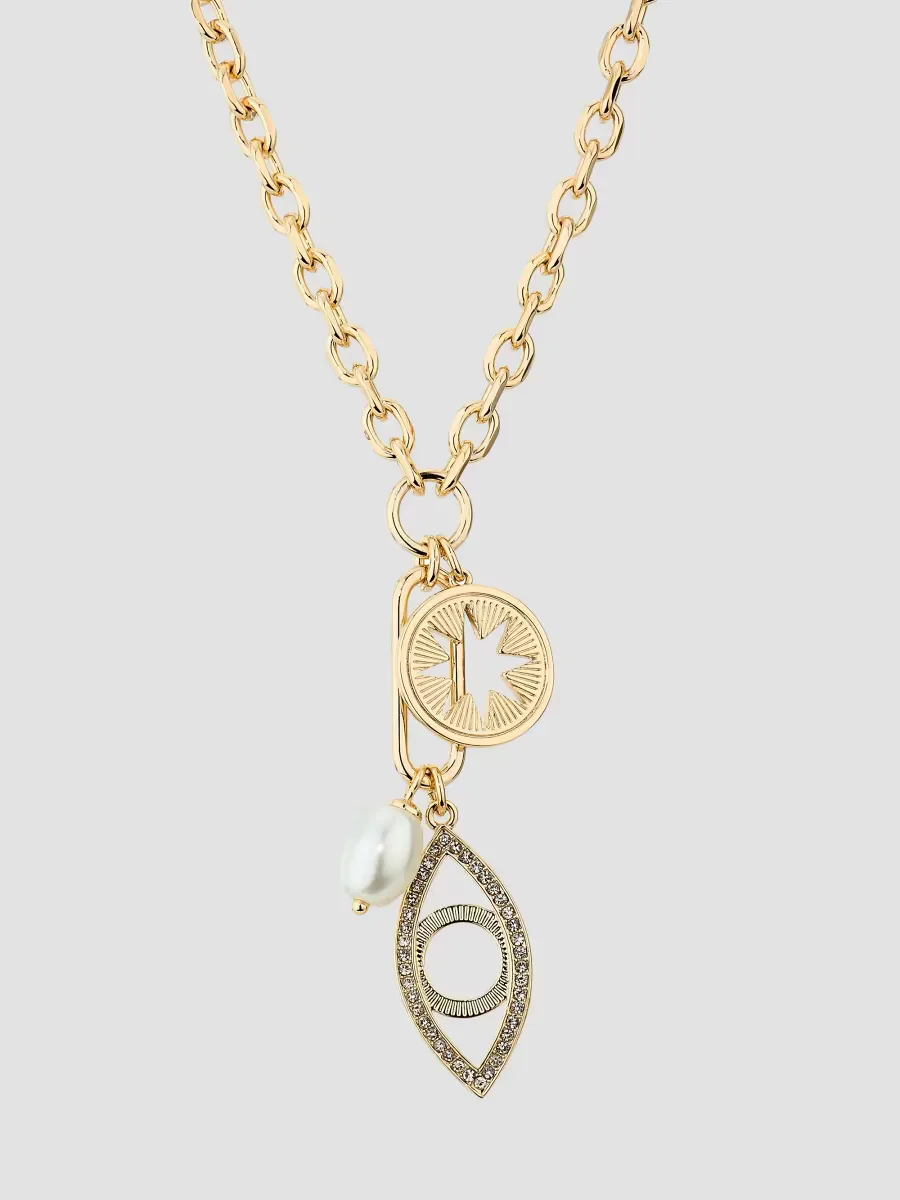 Mina Goldtone, Glass Crystal & Imitation Pearl Charm Necklace by Ramy Brook