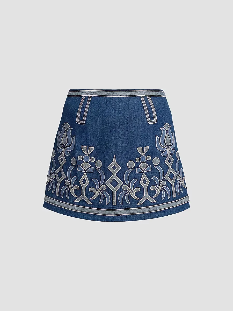 Anastasia Embroidered Denim Miniskirt by Ramy Brook