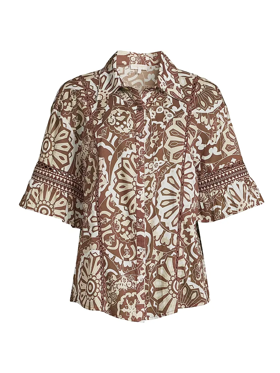 Violette Printed Cotton Cover-Up Shirt by Ramy Brook
