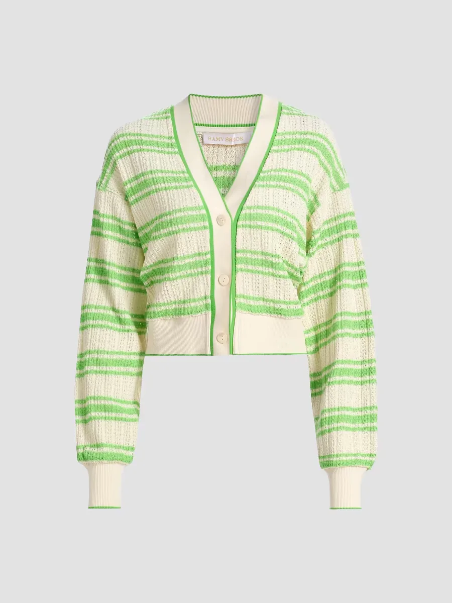 Romy Striped Open-Knit Cardigan by Ramy Brook