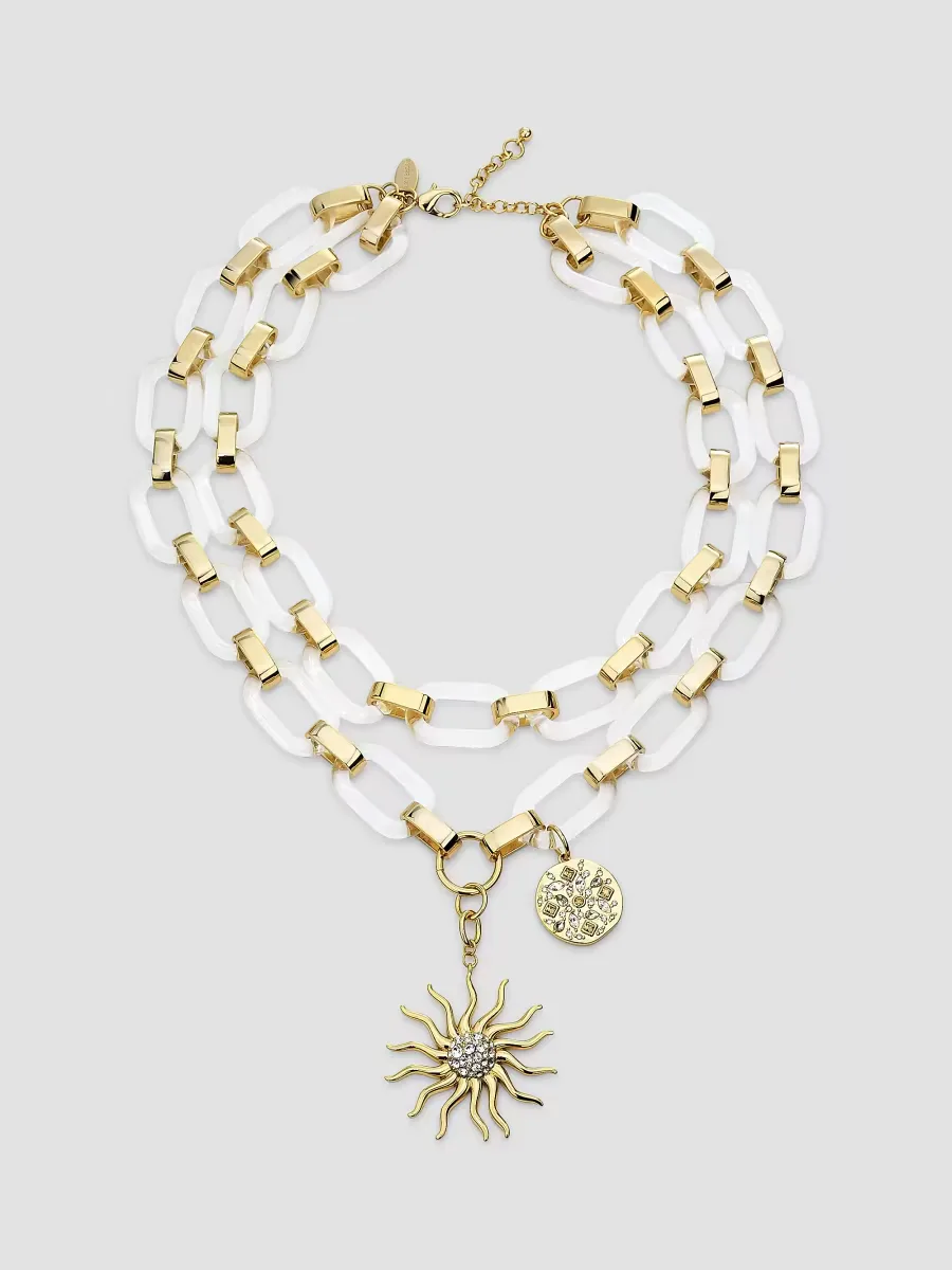 Elisa Goldtone, Resin & Cubic Zirconia Celestial Pendant Necklace by Ramy Brook