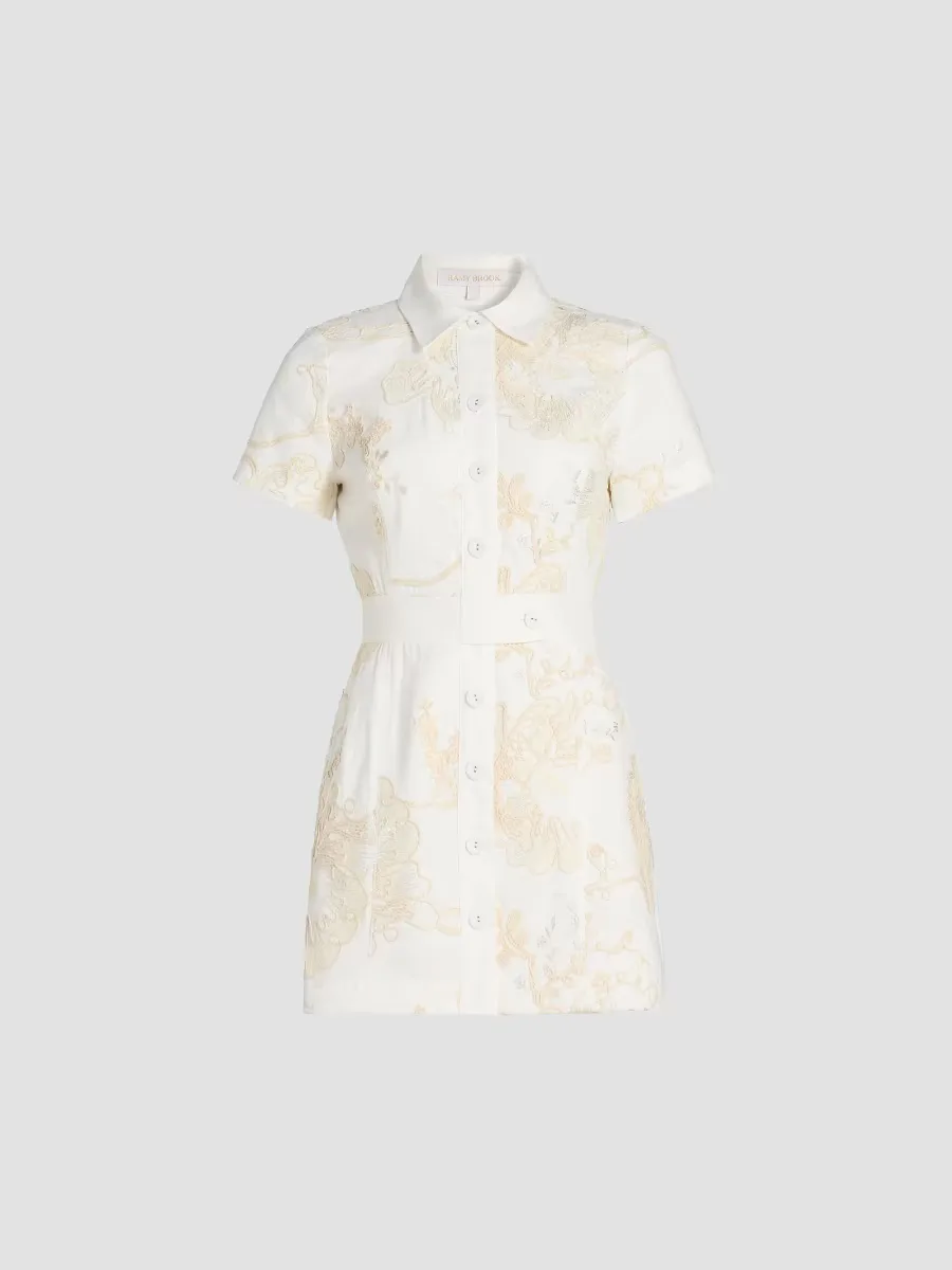 Shannon Embroidered Linen-Blend Mini-Shirtdress by Ramy Brook