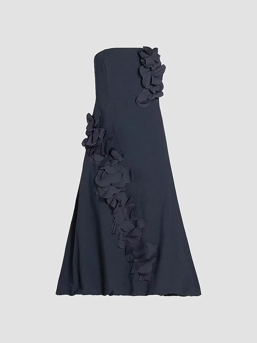 Zaria Floral Appliqu Cotton-Blend Strapless Midi-Dress by Ramy Brook