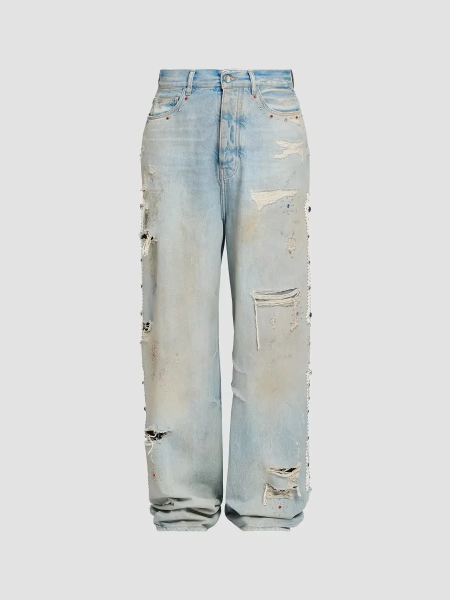 Bones Studded Distressed Baggy Jeans by AMIRI