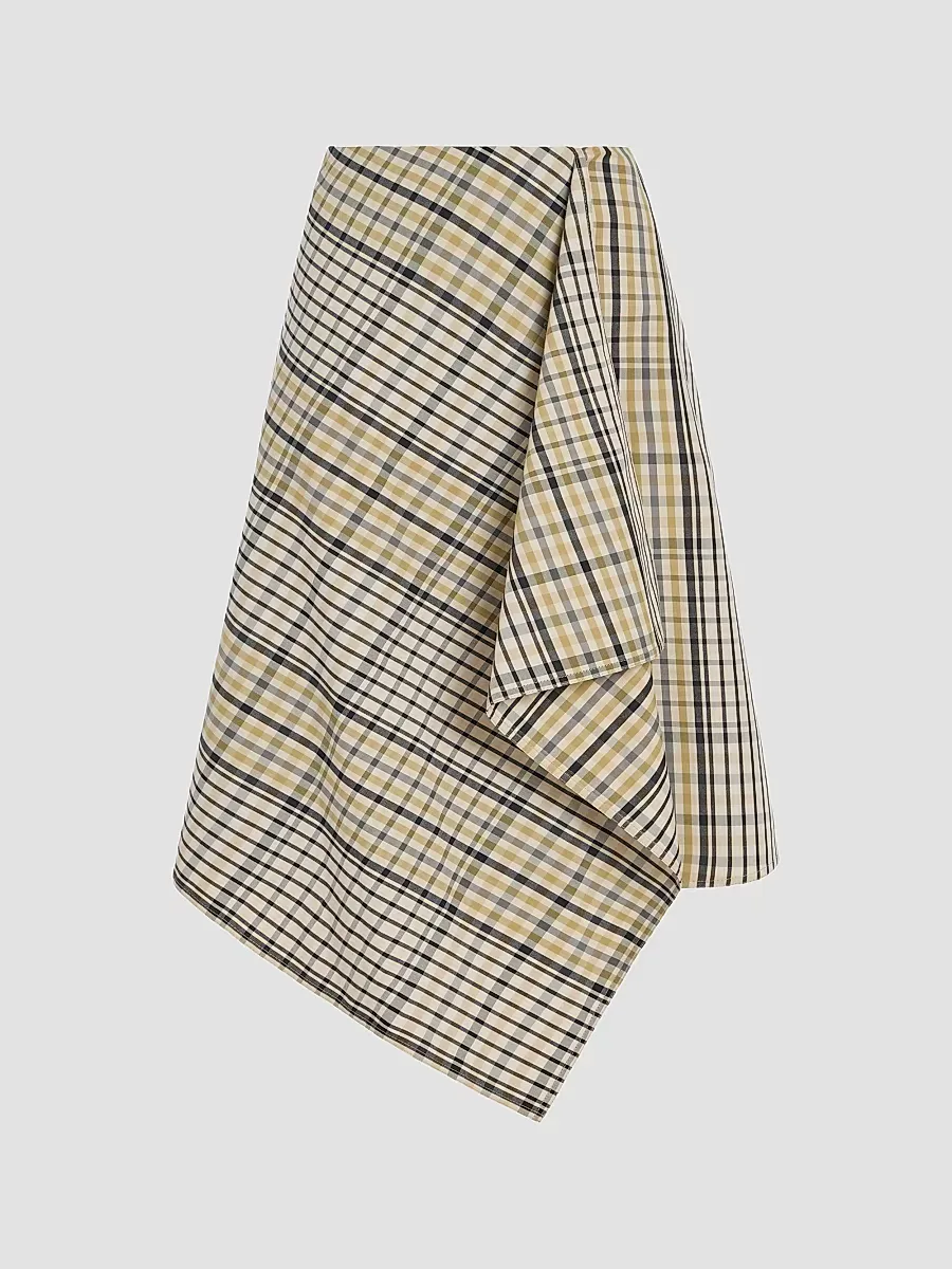 Alexander Asymmetric Plaid Cotton-Blend Midi Skirt by Derek Lam