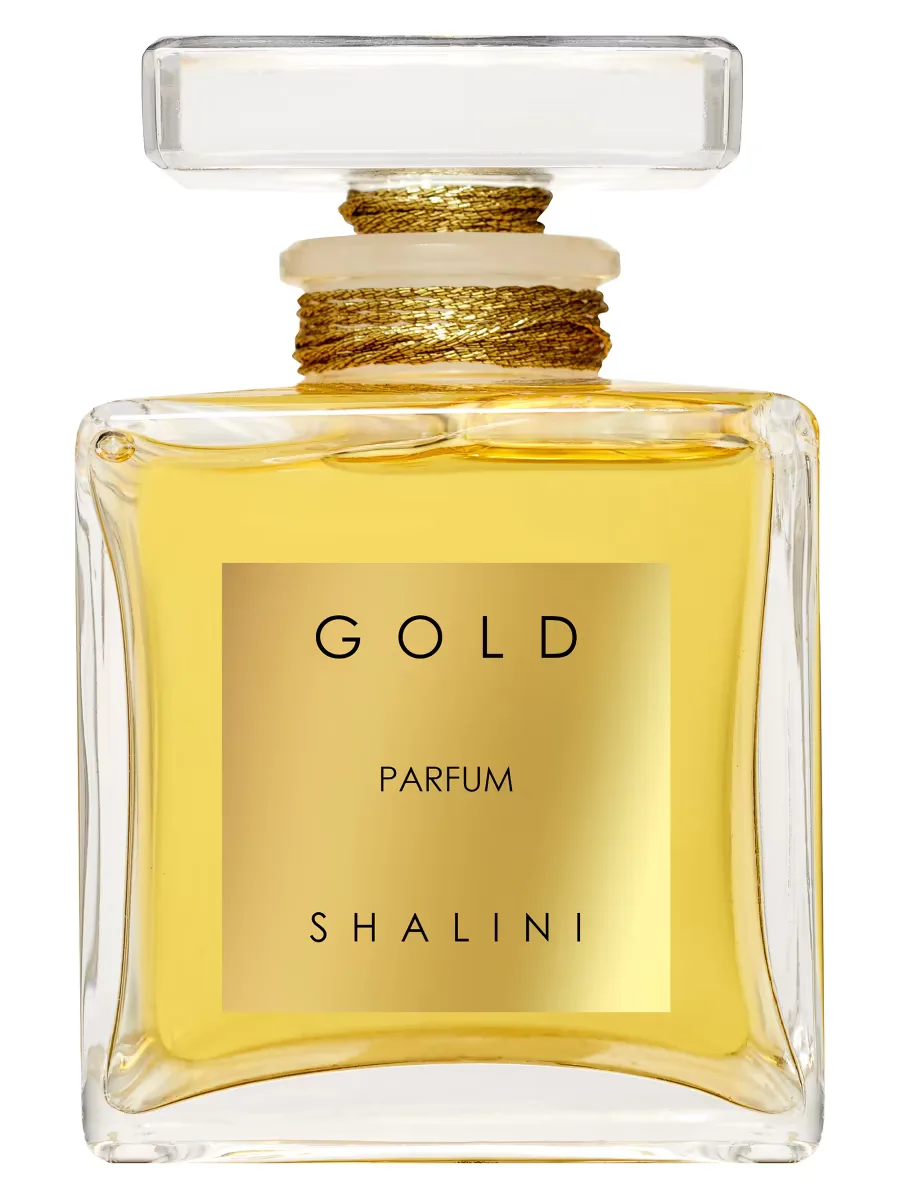 Gold Parfum Cubique Glass Flacon with Stopper by Shalini Parfum