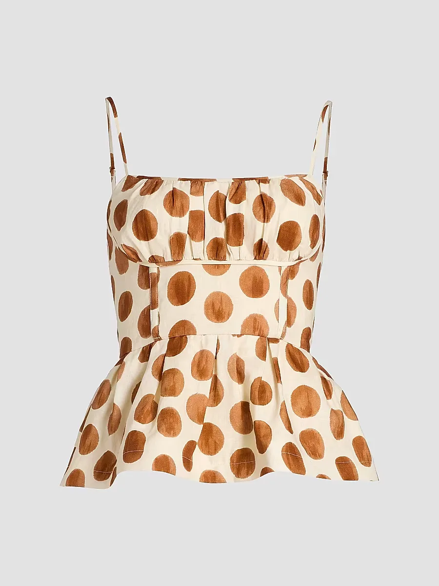Alba Spot Linen Peplum Top