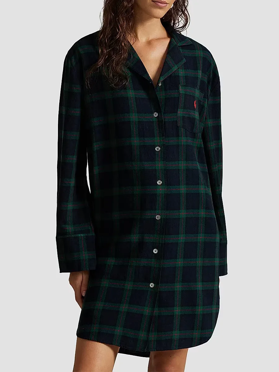 Cozy Flannel Plaid Cotton Mini Shirtdress by Polo Ralph Lauren