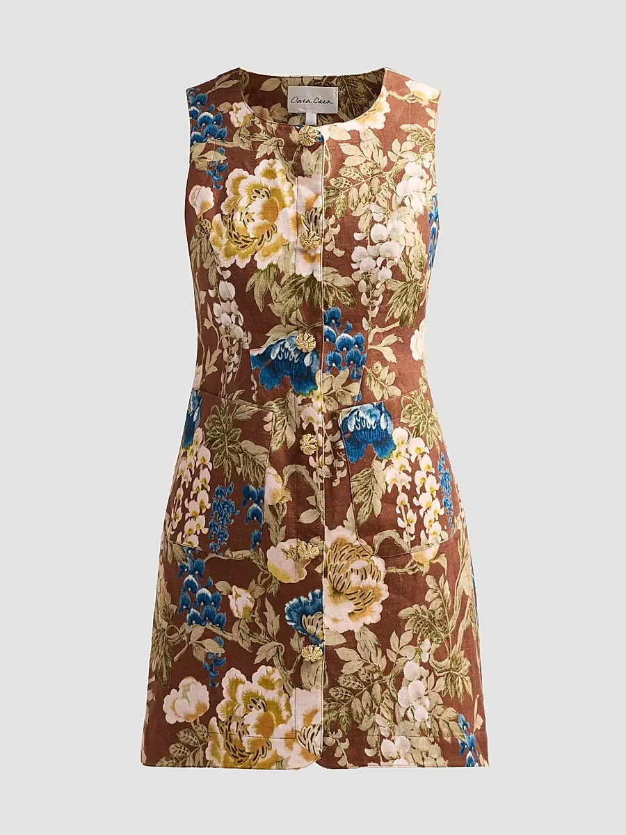 Rhapsody Floral Linen Sleeveless Mini Dress