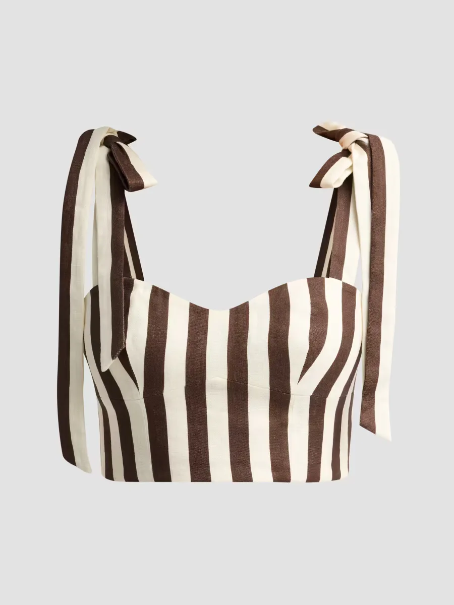 Faiza Stripe Linen Tie Strap Top