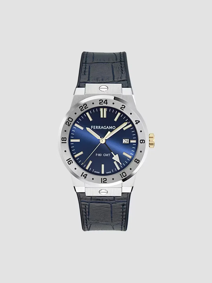 F-80 Classic GMT 41MM Leather Strap Watch by Ferragamo