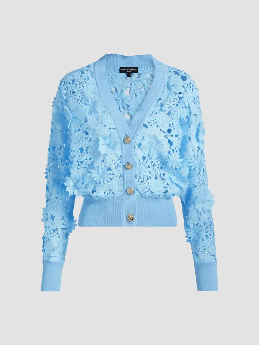 Harlow Floral Lace Appliqu Cardigan by Generation Love