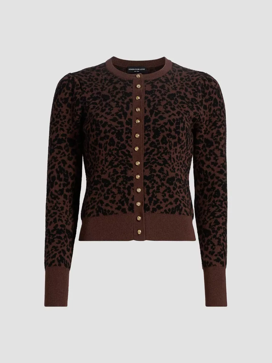 Tulum Leopard-Print Jacquard Cardigan by Generation Love