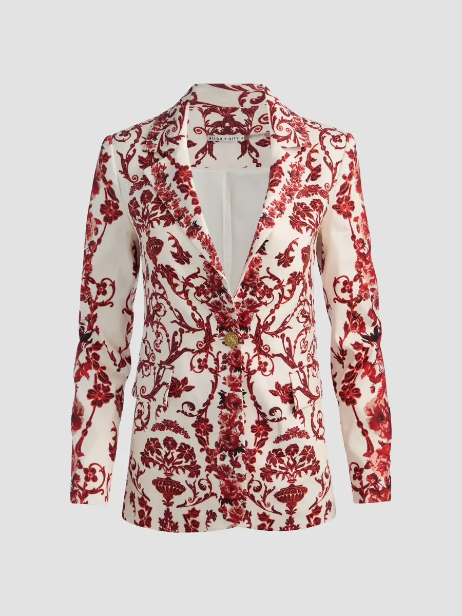 Macey Floral Linen-Blend Fitted Blazer by Alice + Olivia