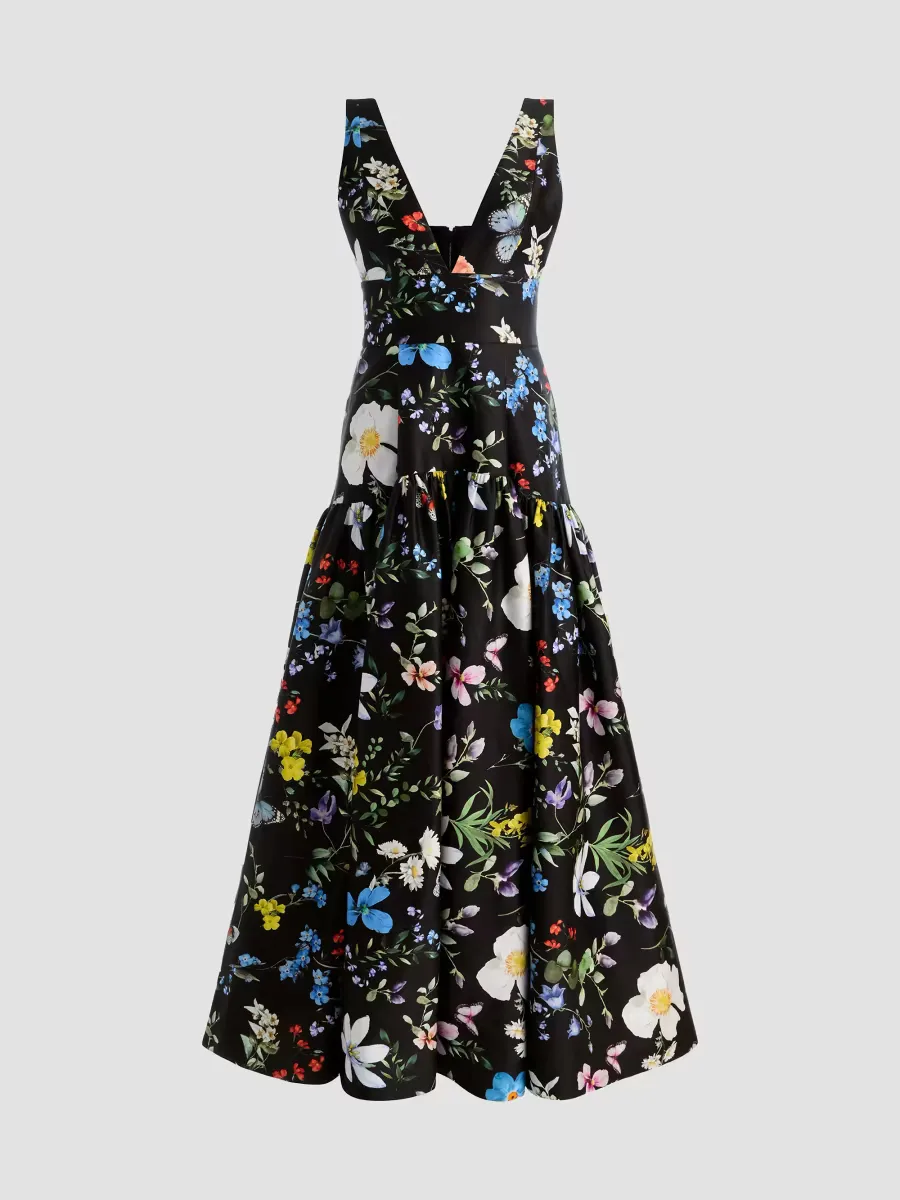 Lila Floral Structured Fit & Flare Gown by Alice + Olivia