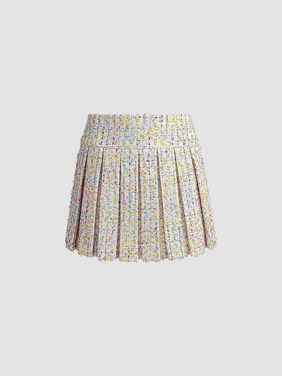 Emilie Box Pleated Tweed Miniskirt