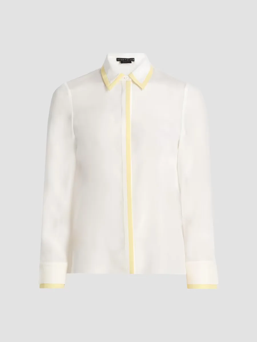 Willa Contrast-Trim Silk Shirt by Alice + Olivia
