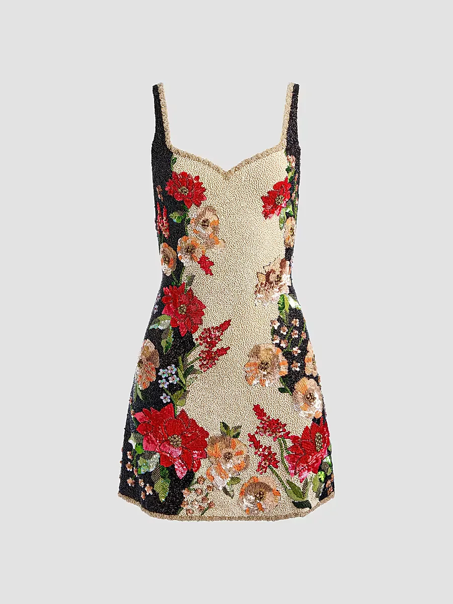 Eve Floral-Beaded Mini Dress by Alice + Olivia