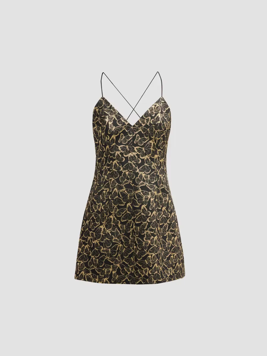 Tayla Butterfly-Print V-Neck Mini Dress