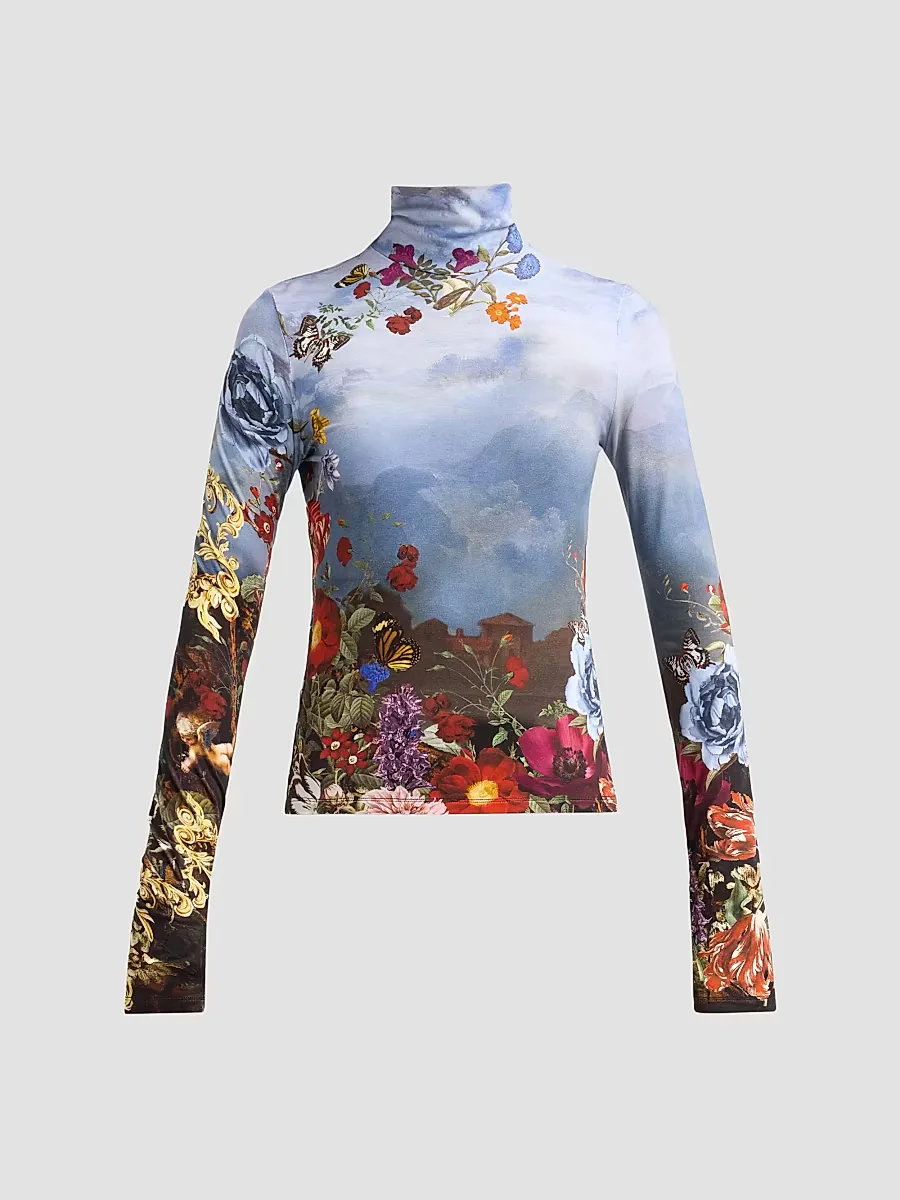 Delaina Printed Turtleneck Top by Alice + Olivia