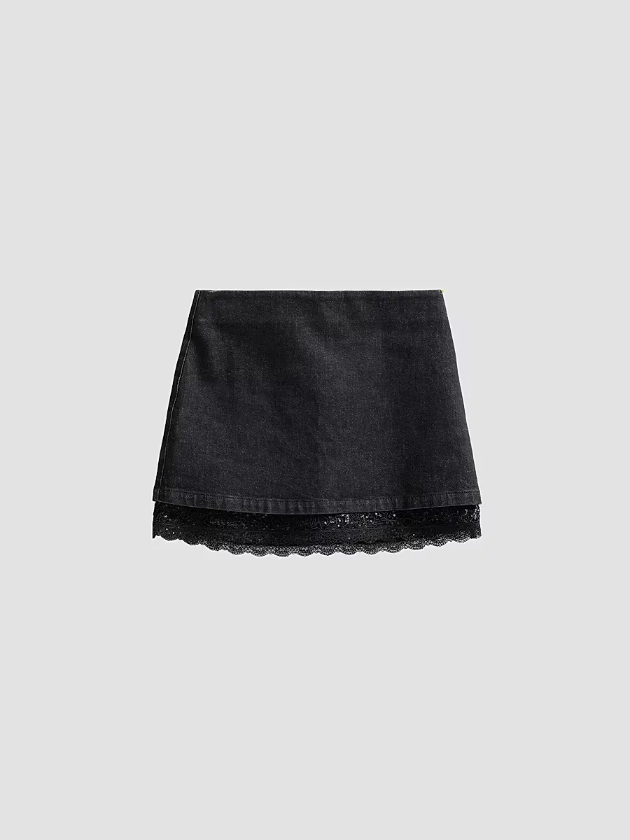 Rubi Lace-Trim Denim Mini Skirt by Alice + Olivia