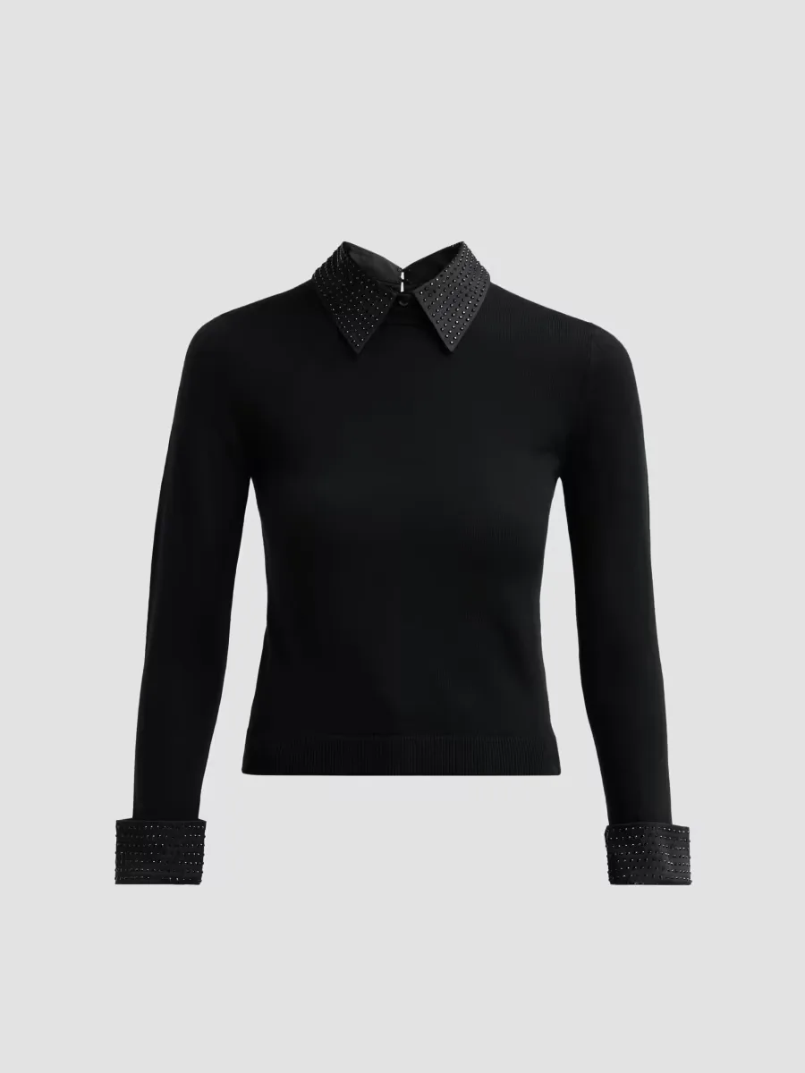Porla Embellished Collared Sweater by Alice + Olivia