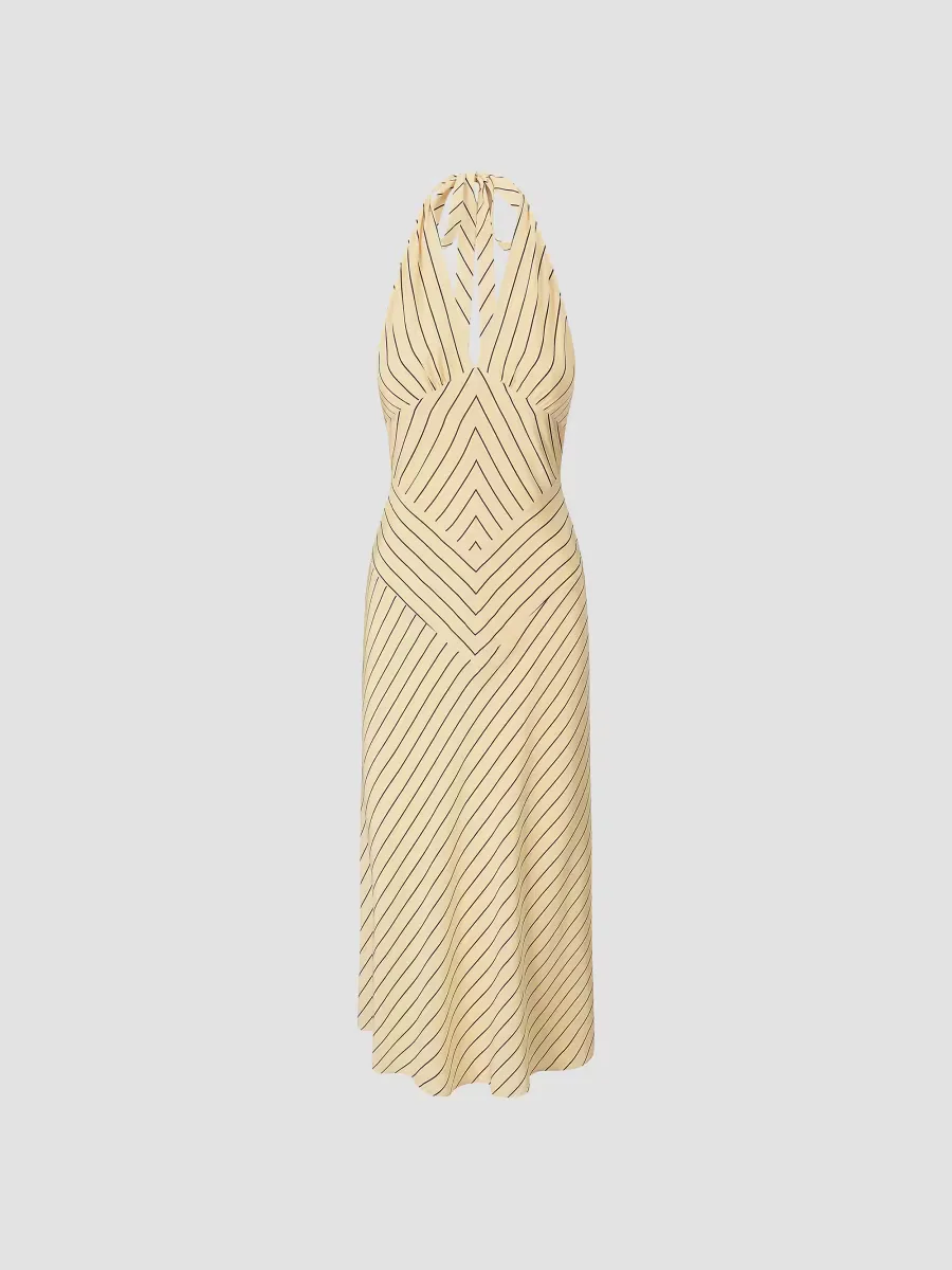 Louise Striped Silk Halter Midi-Dress by STAUD
