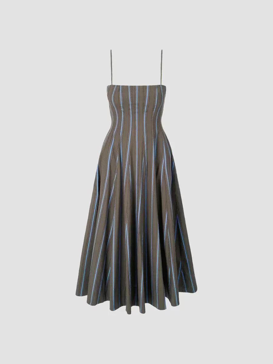 Wylie Striped Stretch-Cotton A-Line Midi-Dress by STAUD