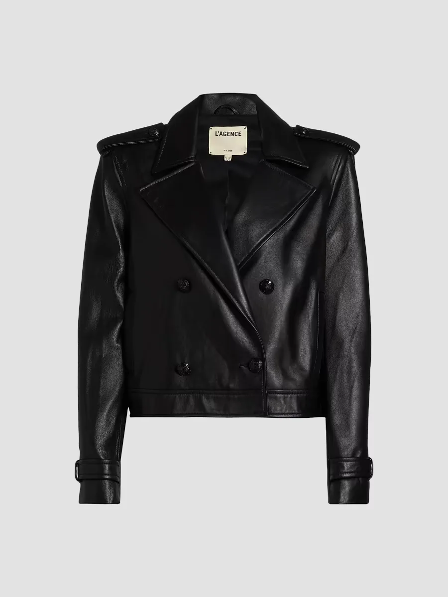 Xoey Cropped Leather Trench Jacket by L'AGENCE
