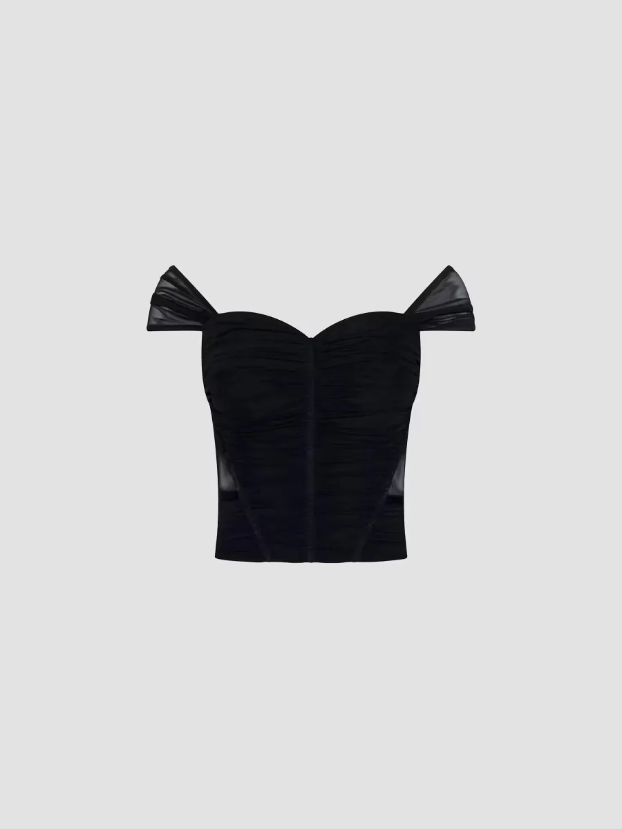Asuka Ruched Mesh Corset Top by L'AGENCE