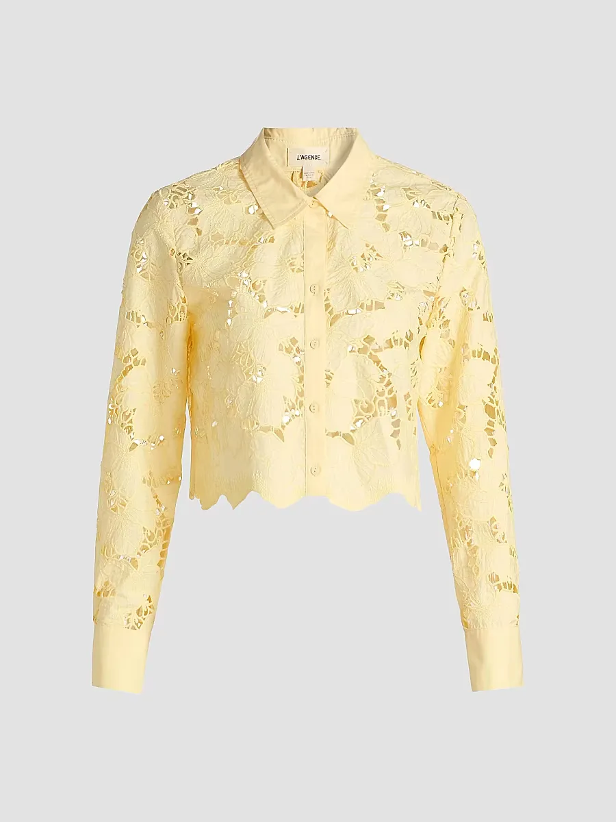 Seychelle Floral Cotton Eyelet Crop Blouse by L'AGENCE