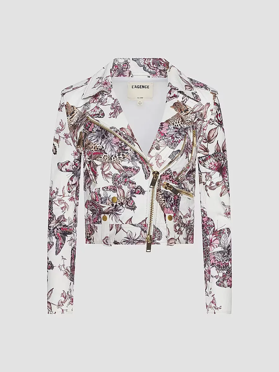 Blakely Printed Leather Biker Jacket by L'AGENCE