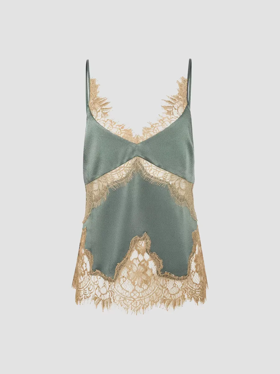 Mitsu Lace-Trim Satin Cami by L'AGENCE