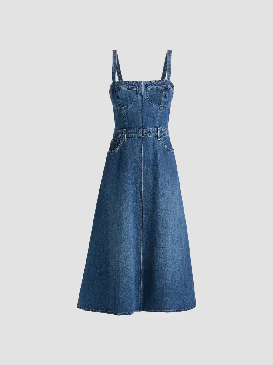 Jovie Bustier Denim Midi-Dress by L'AGENCE