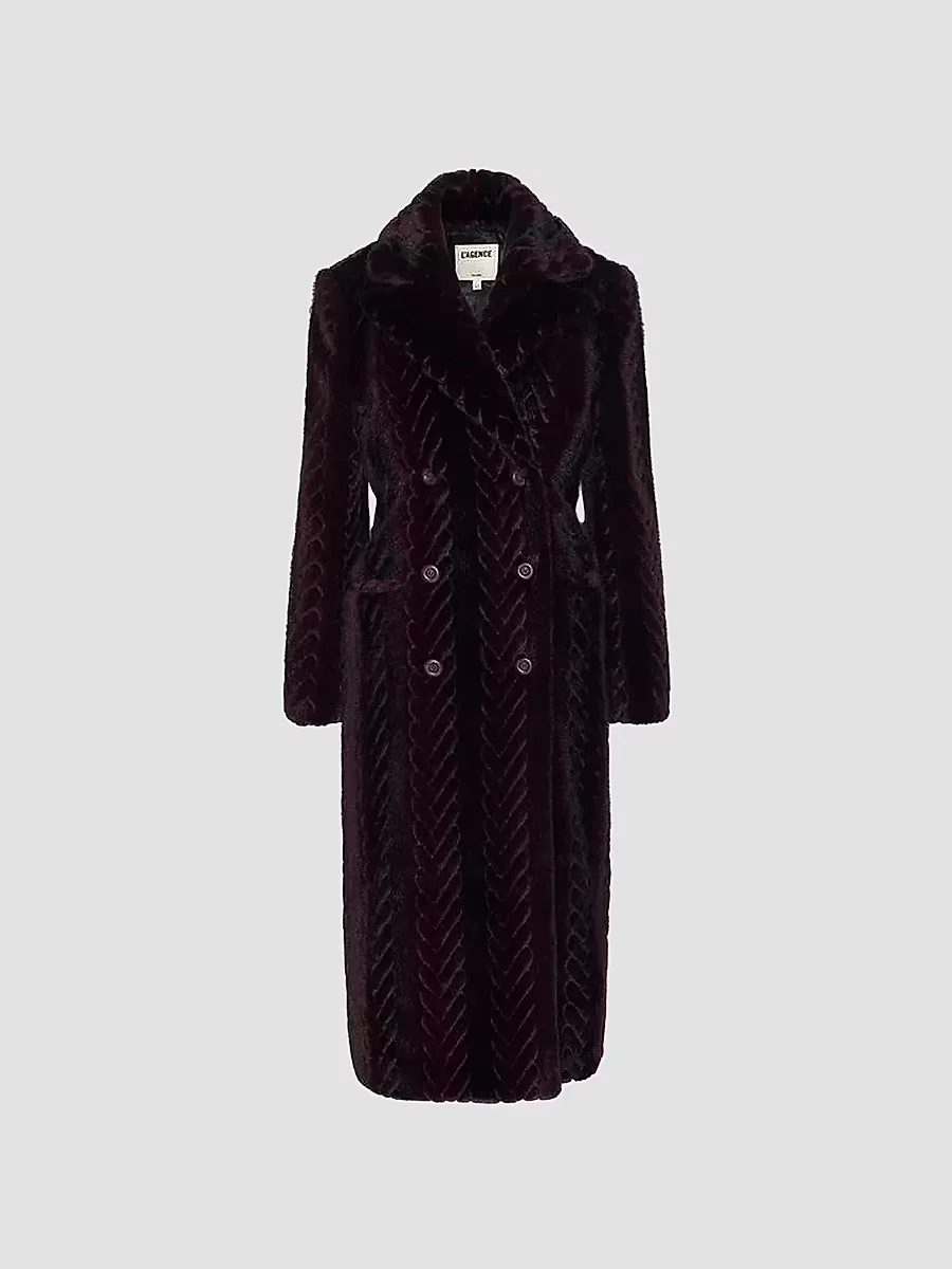 Icelyn Chevron Faux-Fur Longline Coat by L'AGENCE