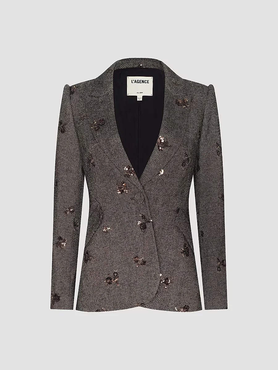 Chamberlain Sequin-Embellished Herringbone Blazer by L'AGENCE