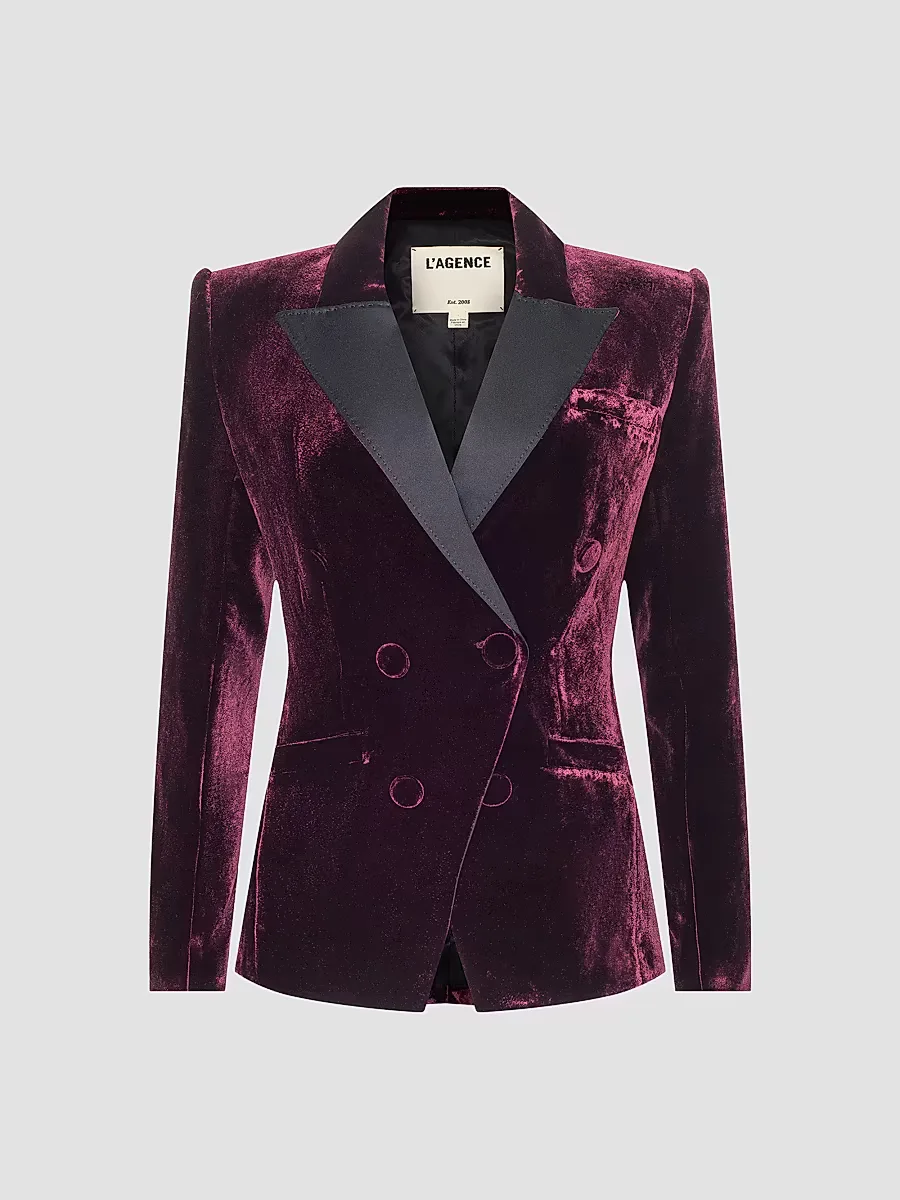 Kyomi Satin-Lapel Velvet Blazer by L'AGENCE