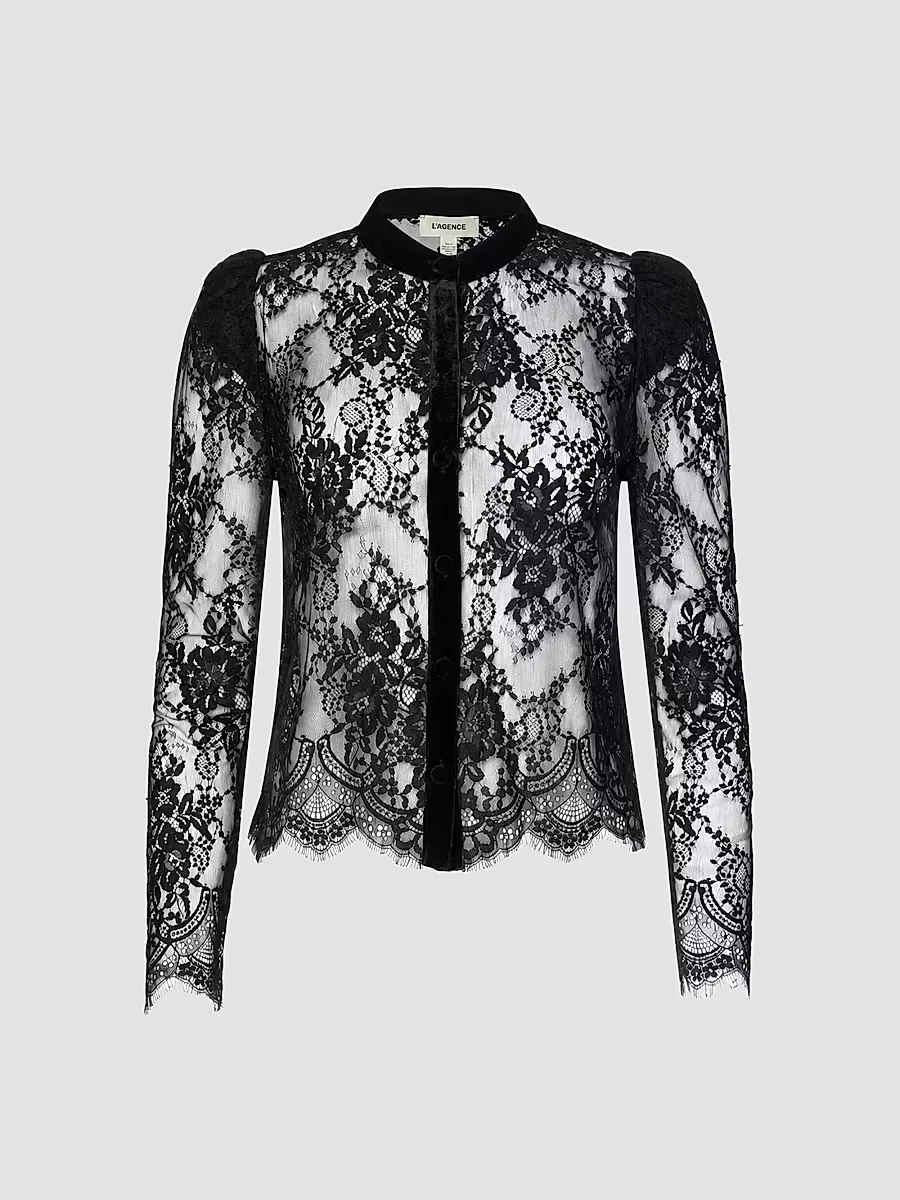 Dorothea Velvet Lace Blouse by L'AGENCE