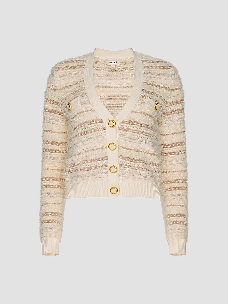 Ariadne Striped V-Neck Cardigan by L'AGENCE