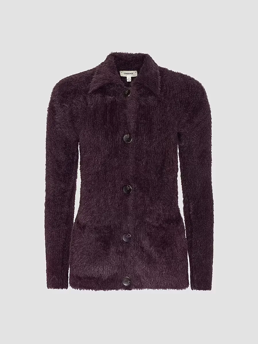 Mist Fuzzy Collared Cardigan by L'AGENCE