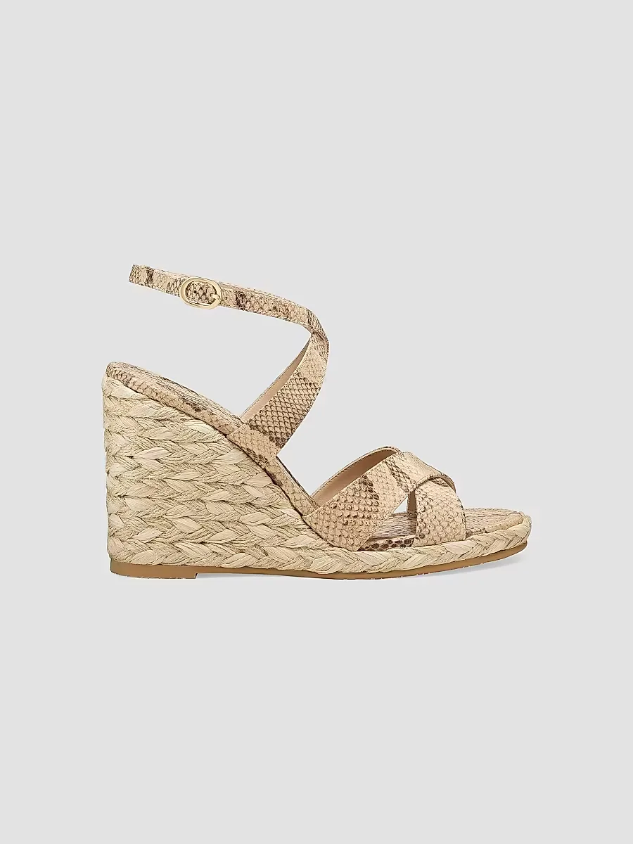 Alyssa 100MM Snake-Embossed Wedge Sandals by Stuart Weitzman